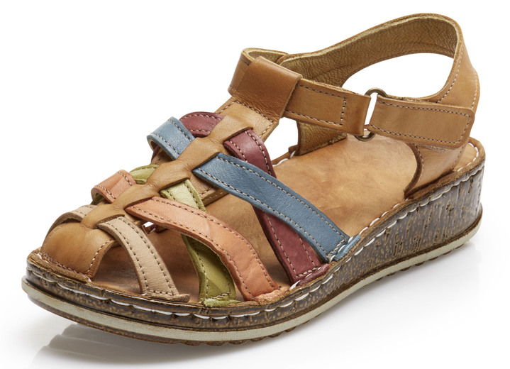 Sandaletten & Pantoletten - Gemini Riemchen-Sandalette mit dezenter Knitter-Struktur, in Größe 036 bis 042, in Farbe COGNAC-BUNT Ansicht 1