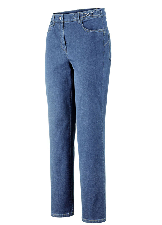 Hosen - Hochelastische, figurformende Jeans, in Größe 018 bis 235, in Farbe JEANSBLAU Ansicht 1