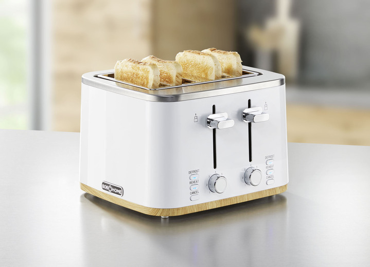 - BOB HOME Frühstücksserie mit edlem Holzdekor, in Farbe WEISS, in Ausführung 4-fach-Toaster