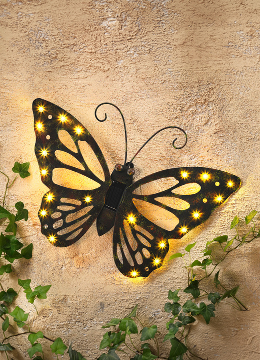Gartenbeleuchtung - Solar Wandbild Schmetterling aus Metall, in Farbe ANTIK-BRAUN Ansicht 1