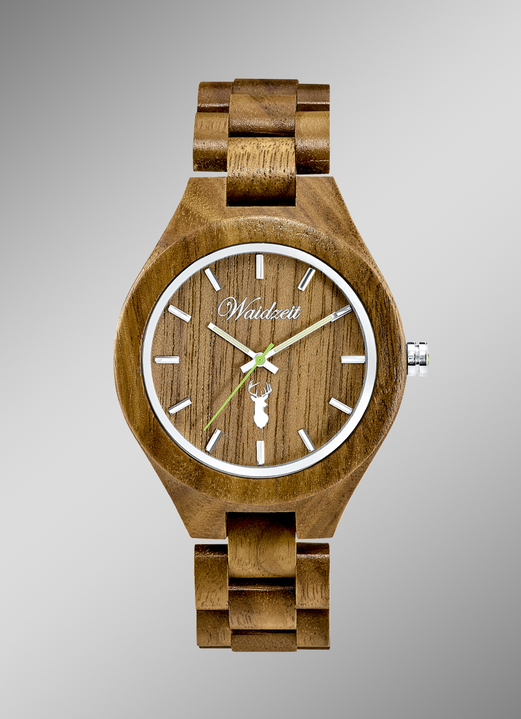 Schmuck & Uhren - Herrenuhr der Marke Waidzeit, komplett gefertigt aus naturbelassenem Walnussholz, in Farbe  Ansicht 1