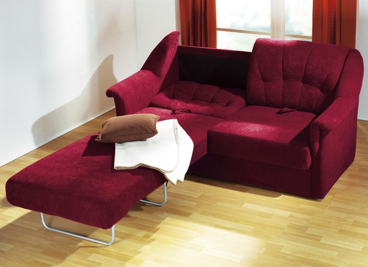 Klassische Möbel - Verwandlungssofa mit hochwertiger Schaumstoff-Polsterung, in Farbe WEINROT Ansicht 1