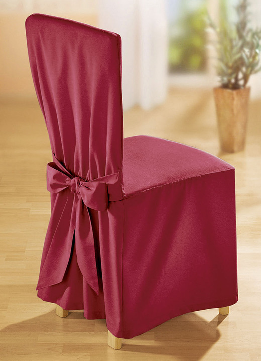 Sessel- & Sofaüberwürfe - Elegante Stuhlhusse mit Bindebändern, in Größe 106 (Stuhlhusse) bis 112 (Stuhlhusse, 2er-Set), in Farbe ROT Ansicht 1