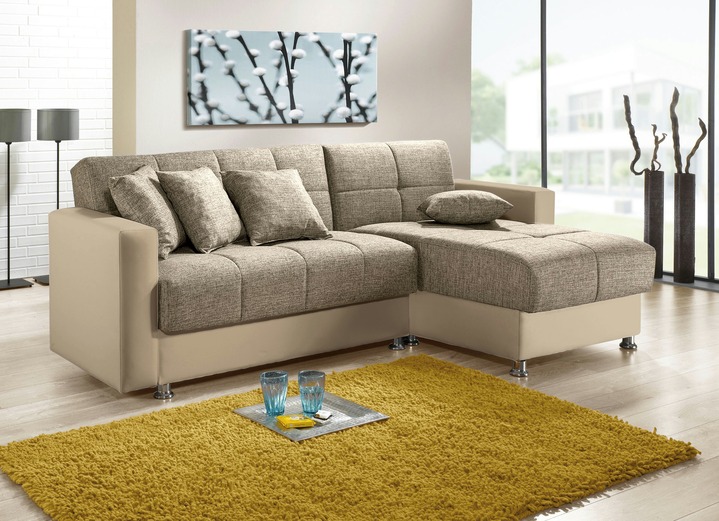 Moderne Möbel - Polstermöbel mit Bettfunktion, in Farbe SAND-CAPPUCCINO, in Ausführung Polsterecke Ansicht 1