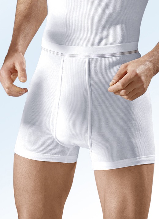 Slips & Unterhosen - Hermko Dreierpack Unterhosen aus Doppelripp mit Eingriff, weiß, in Größe 005 bis 013, in Farbe WEISS Ansicht 1