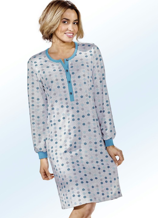 Damenmode - Zweierpack Nachthemden, Langarm mit Knopfleiste und Bündchen, in Größe 036 bis 058, in Farbe MARINE/TÜRKIS Ansicht 1