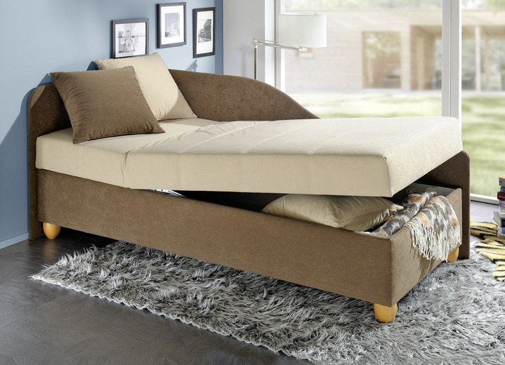 Gästebetten - Komfort-Studioliege auf massiven Holzfüßen, in Farbe BRAUN-BEIGE, in Ausführung ohne Kissen Ansicht 1