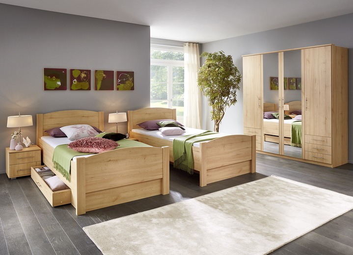 Schlafzimmerschränke - Schlafzimmerprogramm mit Komfortbetten, in Farbe BUCHE LIVORNO, in Ausführung Bett mit 1 Rollbettkasten, 100x200 cm Ansicht 1