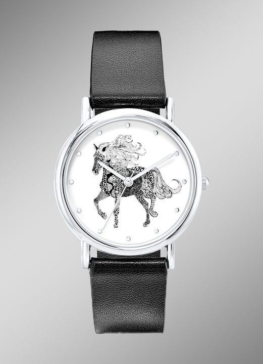 Kunstlederband - Damenuhr mit Pferde-Design, in Farbe  Ansicht 1