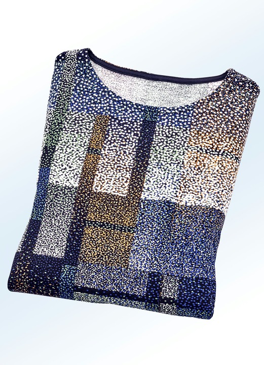 Damenmode - Shirt mit farbbrillantem Inkjet-Druck in 2 Farben, in Größe 038 bis 054, in Farbe ROYALBLAU-BUNT Ansicht 1