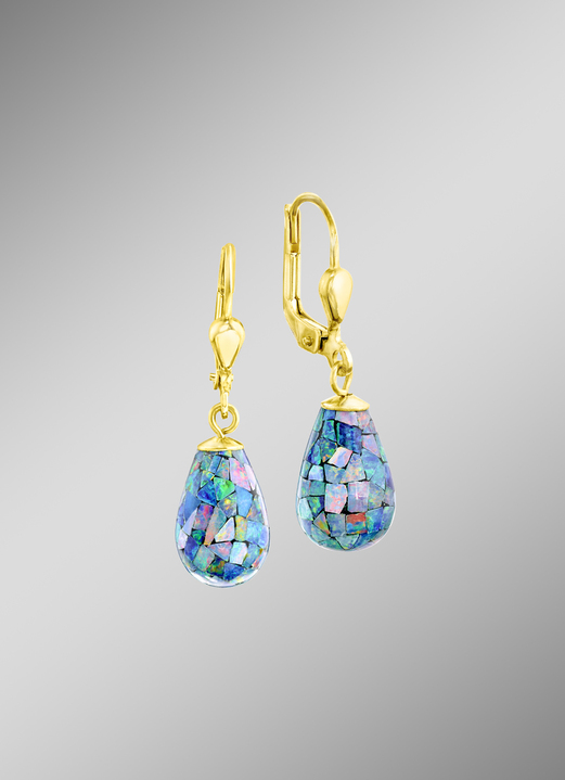 Ohrschmuck - Ohrringe mit Mosaik-Opal, in Farbe  Ansicht 1