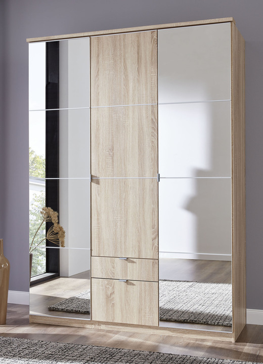 Schlafzimmerschränke - Drehtürenschränke mit Spiegel, in Farbe EICHE SONOMA, in Ausführung Drehtürenschrank, 1-türig