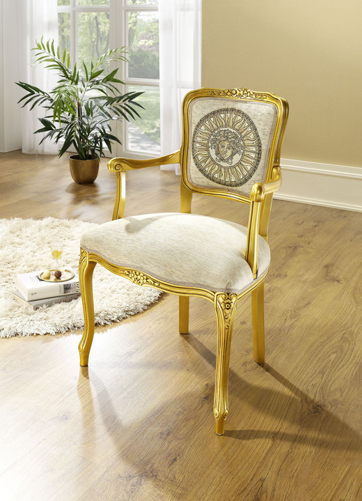 Stühle & Sitzbänke - Armlehnenstuhl mit Federkernpolsterung, in Farbe GOLD-BEIGE Ansicht 1