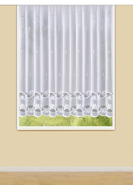 Klassisch - Leichter Blumenfenster-Store mit Automatikfaltenband, in Größe 140 (H120xB300 cm) bis 181 (H175xB600 cm), in Farbe WEISS Ansicht 1
