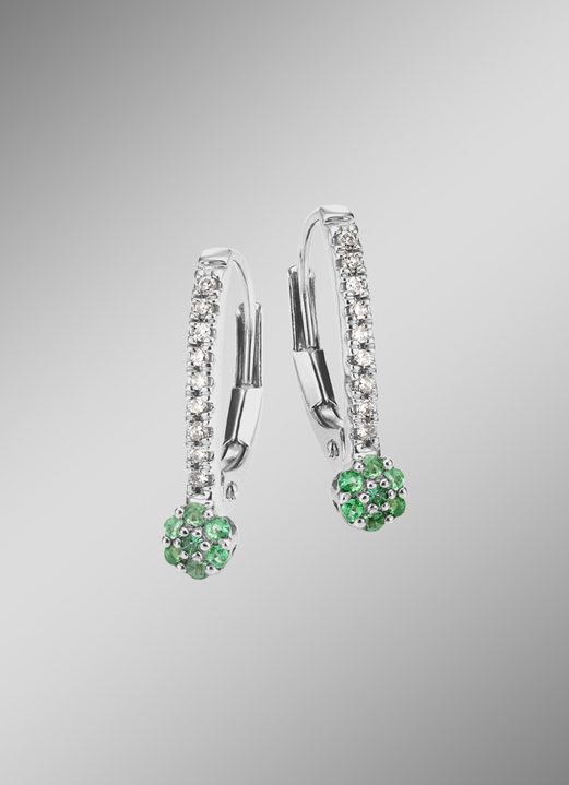 Ohrschmuck - Edle Ohrringe mit 18 Diamanten und echt Smarad, in Farbe  Ansicht 1