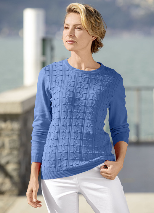 Basics - Pullover mit streckendem Strukturmuster, in Größe 036 bis 052, in Farbe JEANSBLAU Ansicht 1