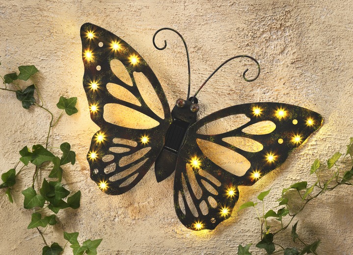 Gartenbeleuchtung - Solar Wandbild Schmetterling aus Metall, in Farbe ANTIK-BRAUN