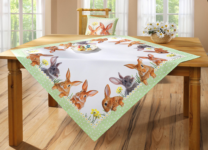 Tischdecken - Tisch- und Raumdekoration mit Hasen-Motiven, in Größe 101 (2x Platzset, 35x 50 cm) bis 301 (2 Deckchen, 40x 40 cm), in Farbe WEISS-BUNT Ansicht 1