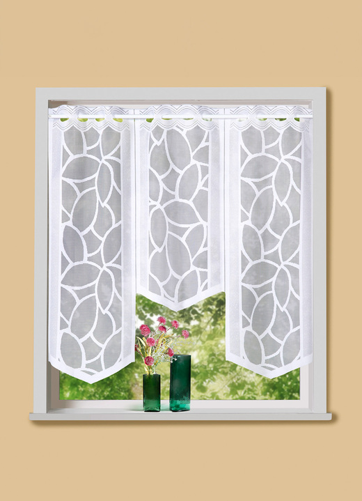 Kurzgardinen - Fensterbehang  mit Stangendurchzug, 3-teilig, in Farbe WEISS