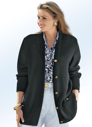 Strickjacken - Strickjacke mit Schurwolle – Farbe SCHWARZ Strickjacken - Strickjacke mit Schurwolle, in Größe 038 bis 052, in Farbe ROYALBLAU