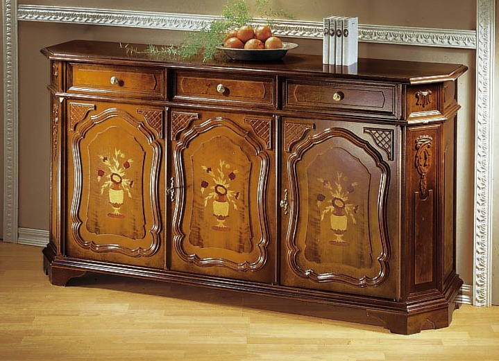 - Teilmassive, nussbaumfarben furnierte Kommoden, in Farbe NUSSBAUM, in Ausführung Kommode 3-türig Ansicht 1