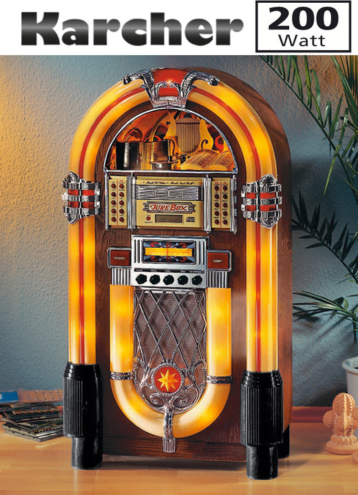 Nostalgiegeräte - Karcher JB6604 Stereo-CD-Juke-Box im Stil der legendären Wurlitzer, in Farbe BRAUN