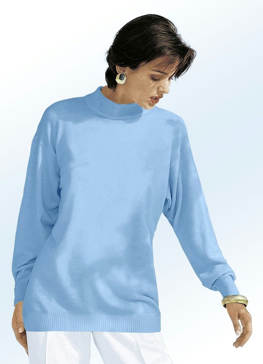 Langarm - Pullover in Feinstrick mit Schurwolle, in Größe 036 bis 050, in Farbe BLEU Ansicht 1