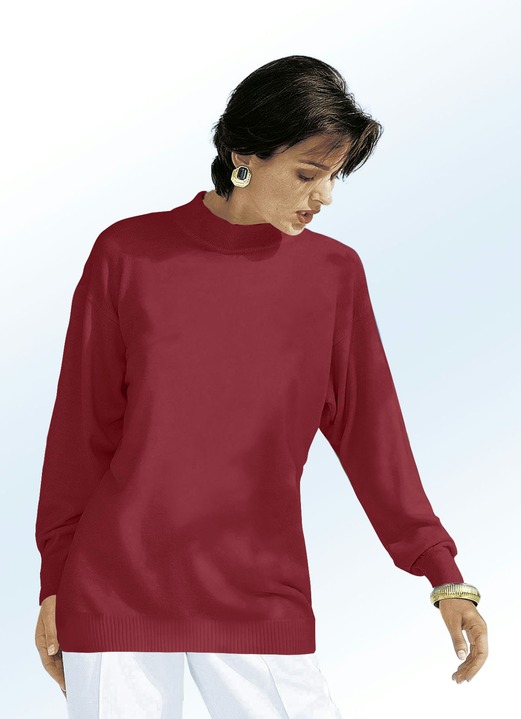 Langarm - Pullover in Feinstrick mit Schurwolle, in Größe 036 bis 050, in Farbe WEINROT Ansicht 1