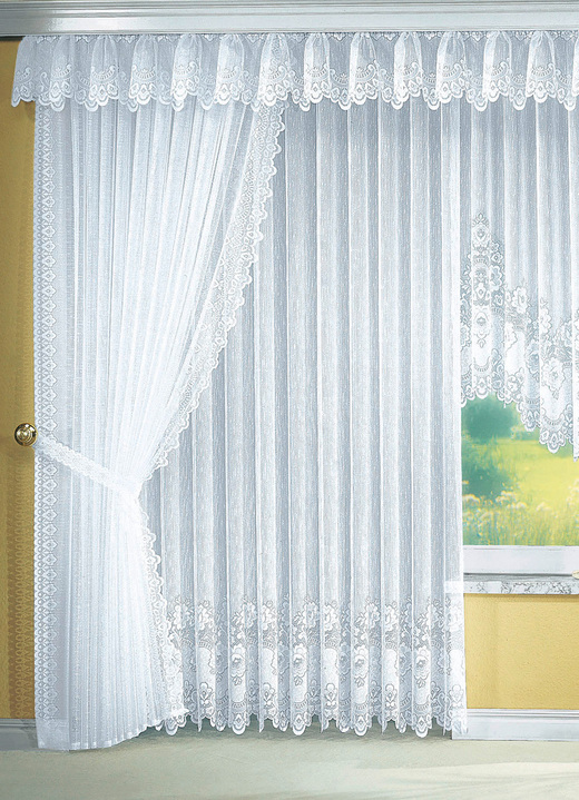 Klassisch - Querbehang mit leicht gebogtem Abschluss, in Größe 674 (H30xB300 cm) bis 693 (H30xB1050 cm), in Farbe WEISS Ansicht 1