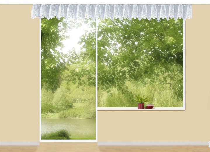 Klassisch - Querbehang mit leicht gebogtem Abschluss, in Größe 674 (H30xB300 cm) bis 693 (H30xB1050 cm), in Farbe WEISS Ansicht 2