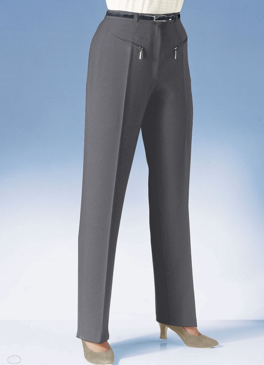 Hosen mit Knopf- und Reißverschluss - Hose mit paspelierten Reißverschluss-Taschen, in Größe 018 bis 088, in Farbe DUNKELGRAU Ansicht 1