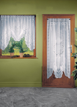 Klassisch - Fensterdekoration mit Stangendurchzug, in Größe 022 (Store, M-Form H100xB120 cm) bis 172 (Tür-Store, H180xB 90 cm), in Farbe WEISS