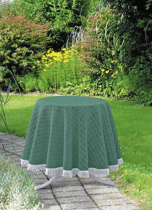 Tischdecken - Wind- und wetterfeste Gartentischdecke mit Fransenabschluss, in Größe 110 (Tischdecke, 110x140 cm) bis 190 (Tischdecke oval, 140x190 cm), in Farbe TANNE Ansicht 1