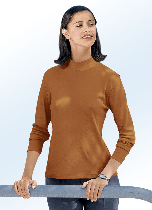 Langarm - Flottes Shirt in 16 Farben, in Größe 034 bis 052, in Farbe COGNAC Ansicht 1