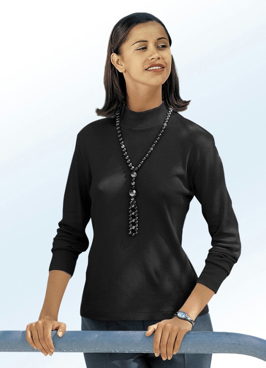 Langarm - Shirt mit Stehkragen Langarm - Shirt mit Stehkragen, in Größe 034 bis 052, in Farbe SCHWARZ