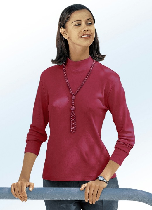 Langarm - Flottes Shirt in 16 Farben, in Größe 034 bis 052, in Farbe WEINROT Ansicht 1