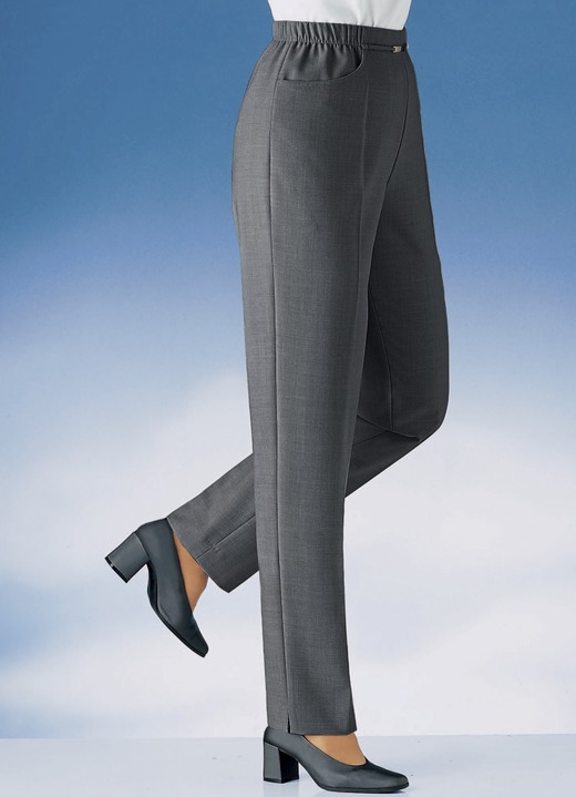 Hosen mit Knopf- und Reißverschluss - Hose in Schlupfform in 10 Farben, in Größe 019 bis 235, in Farbe RAUCHBLAU MEL. Ansicht 5