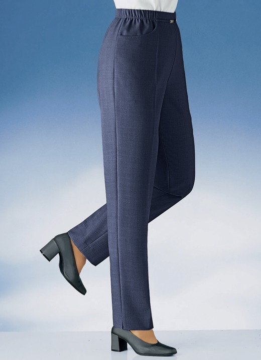 Hosen mit Knopf- und Reißverschluss - Hose in Schlupfform in 10 Farben, in Größe 019 bis 235, in Farbe RAUCHBLAU MEL. Ansicht 8