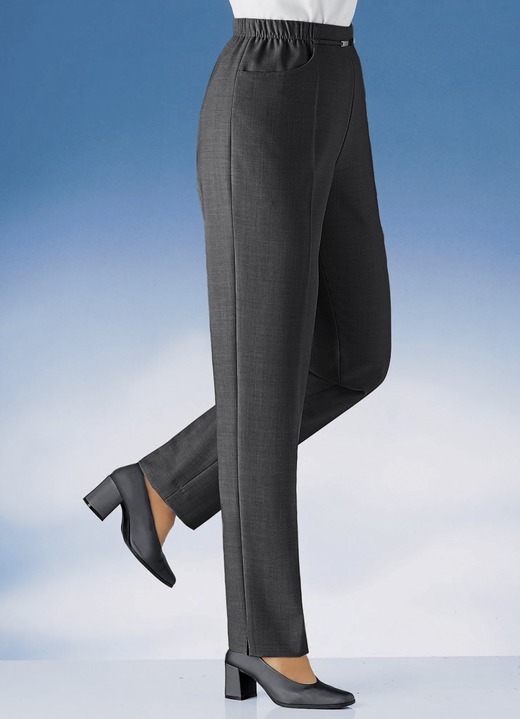 Hosen mit Knopf- und Reißverschluss - Hose in Schlupfform in 10 Farben, in Größe 019 bis 235, in Farbe RAUCHBLAU MEL. Ansicht 4