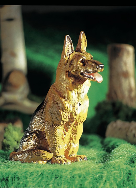 Gartendekoration - Bewegungsmelder Schäferhund aus Kunststoff, in Farbe BRAUN