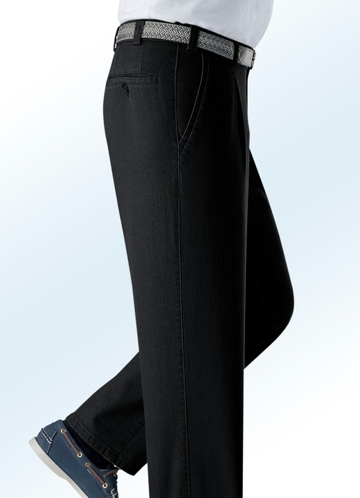 Jeans - Unterbauch-Jeans mit Gürtel in 2 Farben, in Größe 024 bis 060, in Farbe SCHWARZ Ansicht 1