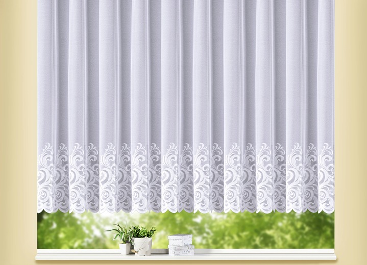 Klassisch - Blumenfenster-Store mit geradem Abschluss, in Größe 140 (H120xB300 cm) bis 181 (H175xB600 cm), in Farbe WEIß