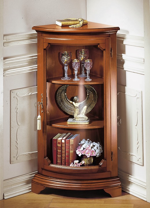 - Eckvitrine klein, 1-türig, in Farbe NUSSBAUM