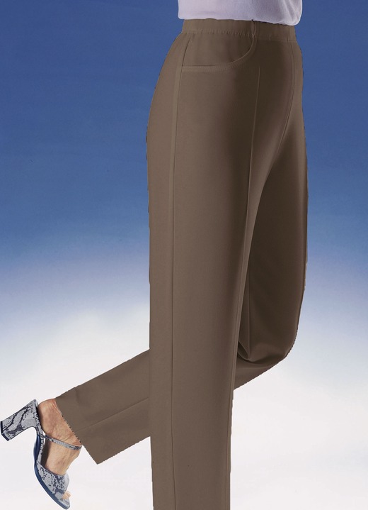 Hosen mit Knopf- und Reißverschluss - Hose mit praktischen Seitentaschen in 6 Farben, in Größe 019 bis 054, in Farbe DUNKELBRAUN Ansicht 1
