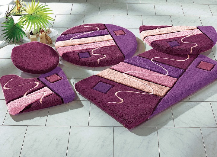 Badgarnituren - Barfußweiche Badgarnitur in harmonischen Farbtönen, in Größe 100 (Vorleger halbrund, 50x 80 cm) bis 112 (WC-Deckelbezug, 47x50 cm, mit Kordel), in Farbe GRÜN Ansicht 3