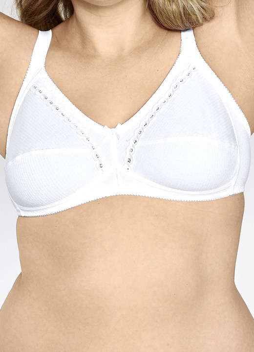 Soft-BH - Naturana Zweierpack  BH mit dekorativem Spitzenband in den Cups, in Größe 075 bis 100, in Cup D, in Farbe 2X WEISS Ansicht 1