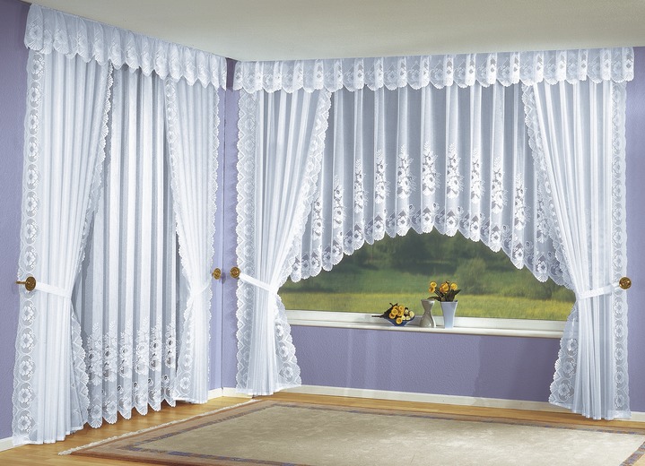 - Seitenschal-Garnitur mit beidseitigem Bordürenabschluss, in Größe 507 (H150xB145 cm) bis 577 (H245xB145 cm), in Farbe WEISS Ansicht 2