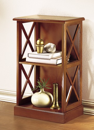 Regale - Teilmassives Regal mit dekorativen Kreuzsprossen, in Farbe NUSSBAUM, in Ausführung klein – Farbe NUSSBAUM – Ansicht 