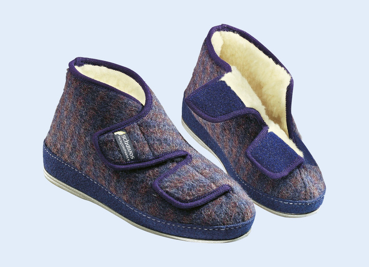 Hausschuhe - Klima-Hausschuhe-Serie Loden von Schawos, in Größe 036 bis 046, in Farbe MARINE, in Ausführung Klima-Pantolette Ansicht 3