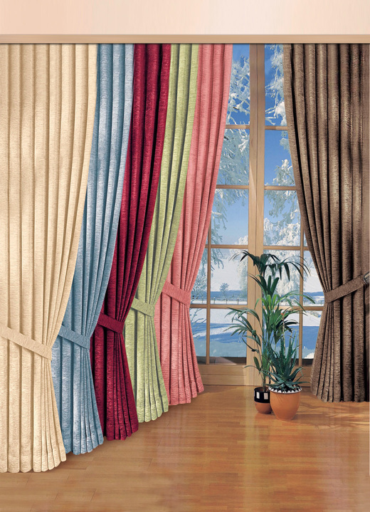 - Einzelschal aus schwerer Thermo-Chenille-Qualität, in Größe 364 (Einzelschal, H150xB135 cm) bis 588 (Einzelschal, H245xB270 cm), in Farbe CREME, in Ausführung mit Universalschienenband Ansicht 1